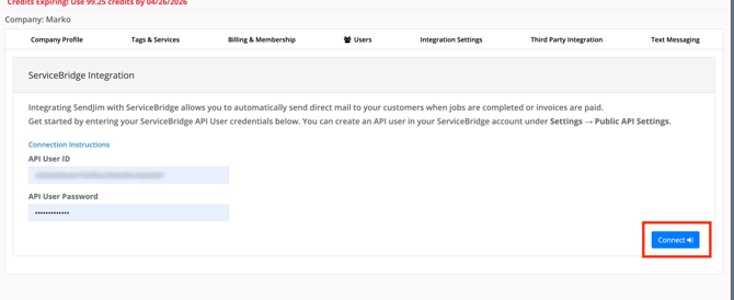 Connect ServiceBridge in SendJim